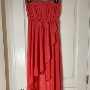 Coral strapless high low dress